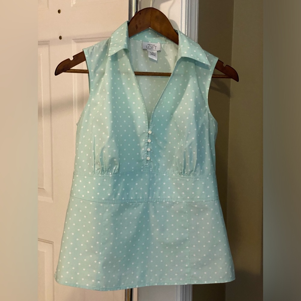 Ann Taylor Mint Green Polka Dot Sleeveless Top